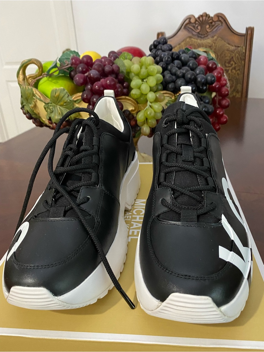 Michael Kors Black & White Logo Platform Sneakers - Picture 5 of 13